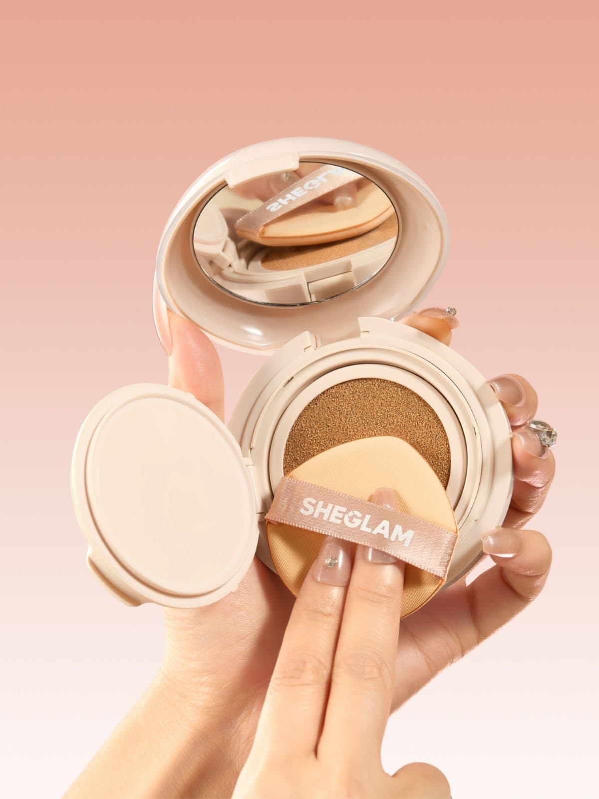 Close-up image of Sheglam foundation after application, showing smooth skin